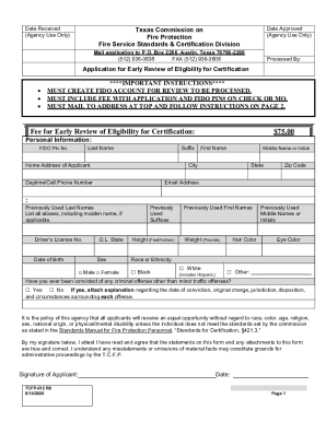 Texas Fire Protection Certification Application