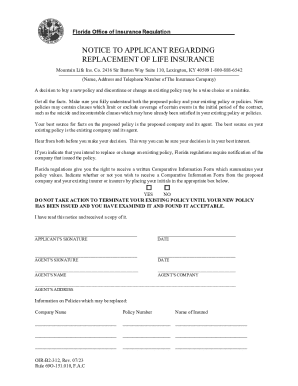 Notice to Applicant Regarding Life Insurance Replacement