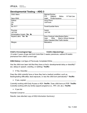 ASQ 3 Developmental Testing Form