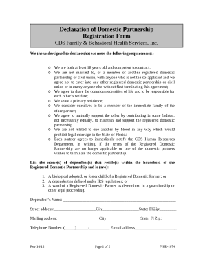 Declaration of Domestic Partnership Registration Form