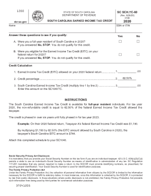 South Carolina Earned Income Tax Credit Form 2020