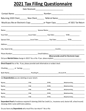 2021 Tax Filing Questionnaire