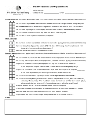 2025 Business Client Tax Questionnaire