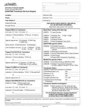 Transfusion Services Request Form