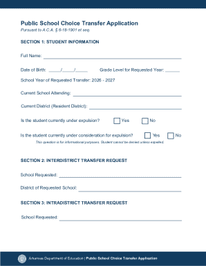 Arkansas Public School Choice Transfer Application