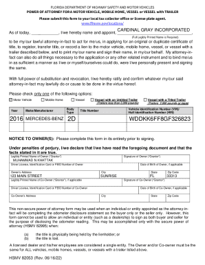 Florida Power of Attorney for Motor Vehicle