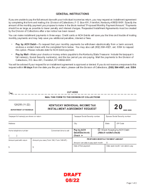 Kentucky Individual Income Tax Installment Agreement Request