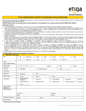 Etiqa Home Secure Insurance Application Form