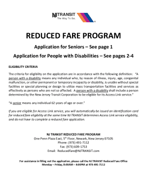 NJ TRANSIT Reduced Fare Program Application