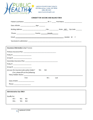 Lincoln County Vaccine Consent Form