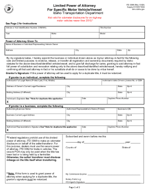 Idaho Limited Power of Attorney for Motor Vehicle/Vessel