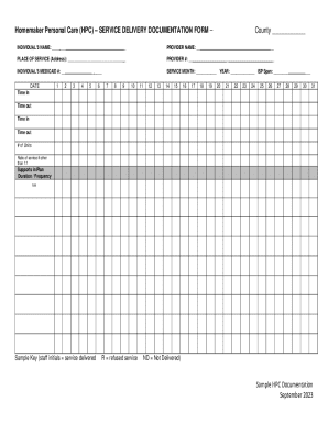 Homemaker Personal Care Service Delivery Form