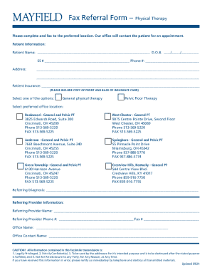 Fax Referral Form – Physical Therapy