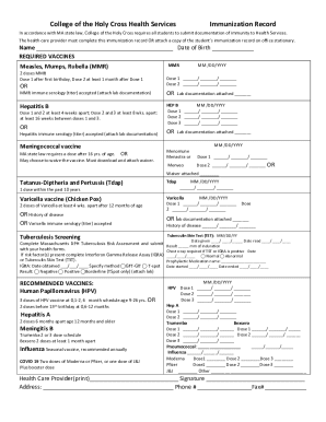 College of the Holy Cross Immunization Record
