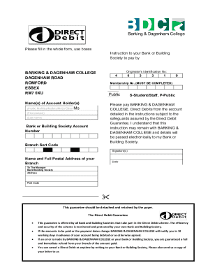 Barking and Dagenham College Direct Debit Agreement