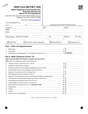2025 Form METBIT-20S Metro Business Income Tax Return