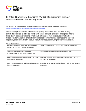 In Vitro Diagnostic Products Adverse Events Reporting Form