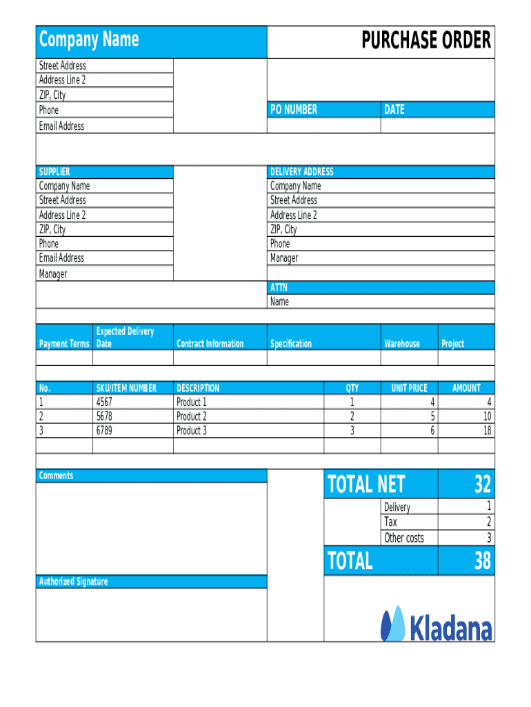 Purchase Order Form - Blank Fillable Template | Fill Out, Print ...