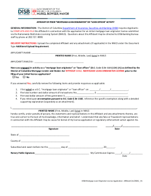 Affidavit of Prior Mortgage Loan Originator Activity