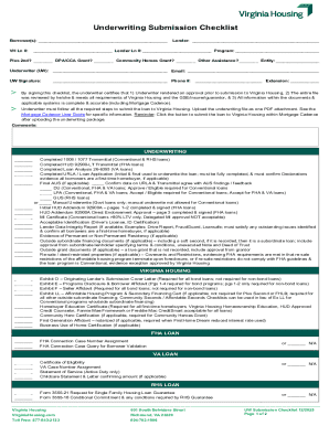 Virginia Housing Underwriting Submission Checklist