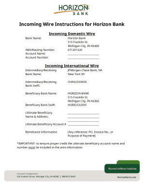 Horizon Bank Wire Instructions