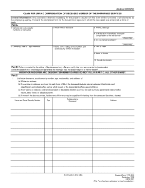 Claim for Unpaid Compensation of Deceased Member of the Uniformed Services