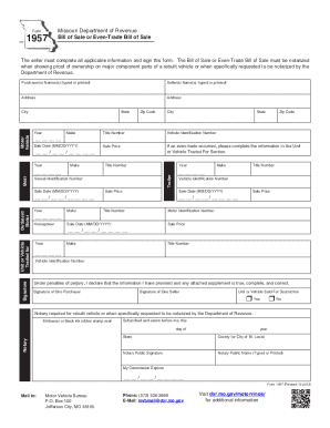 Missouri Bill of Sale or Even-Trade Bill of Sale
