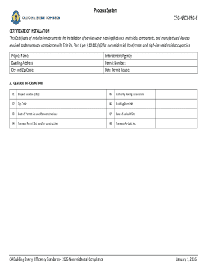 California Certificate of Installation for Nonresidential Water Heating