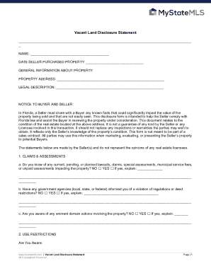 Florida Vacant Land Disclosure Statement