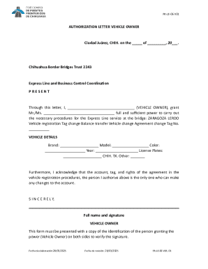 Authorization Letter Vehicle Owner