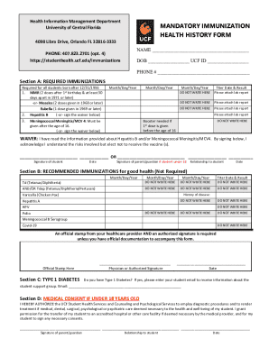 UCF Mandatory Immunization Health History Form