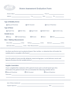 Home Assessment Evaluation Form
