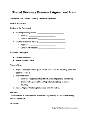 Shared Driveway Easement Agreement Form