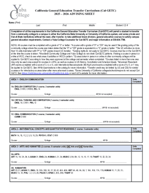California General Education Transfer Curriculum Advising Sheet