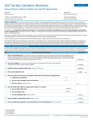2025 Texas School District Tax Rate Calculation Worksheet