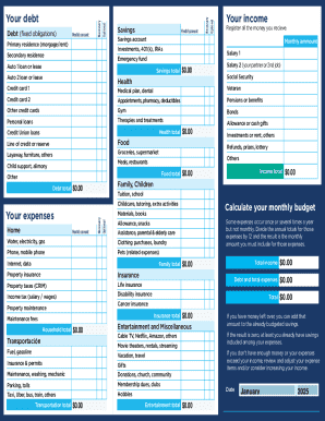 Personal Monthly Budget Sheet