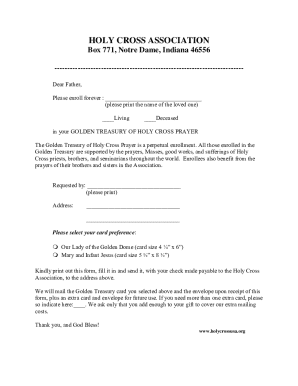 Holy Cross Prayer Enrollment Form