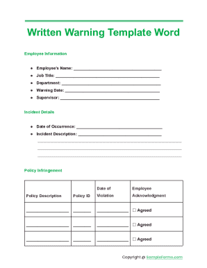 Employee Written Warning Template