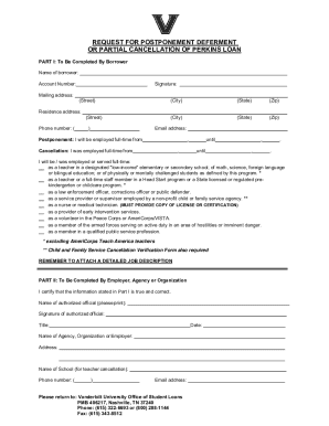 Request for Postponement Deferment or Partial Cancellation of Perkins Loan