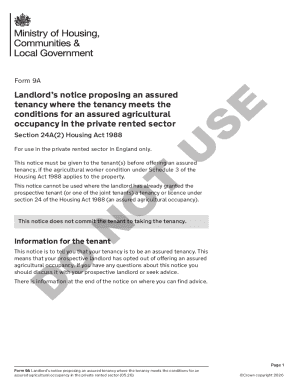 Form 9A Landlord’s Notice for Assured Tenancy