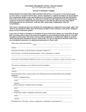 California Preliminary Notice Private Works