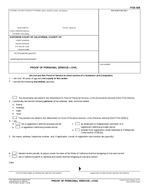 Proof of Personal Service Civil Form