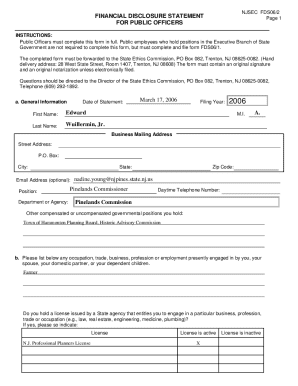 New Jersey Financial Disclosure Statement for Public Officers