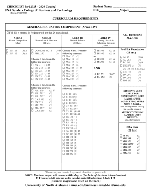 2025-2026 College of Business and Technology Catalog Checklist