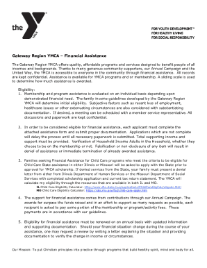 Gateway Region YMCA Financial Assistance Application