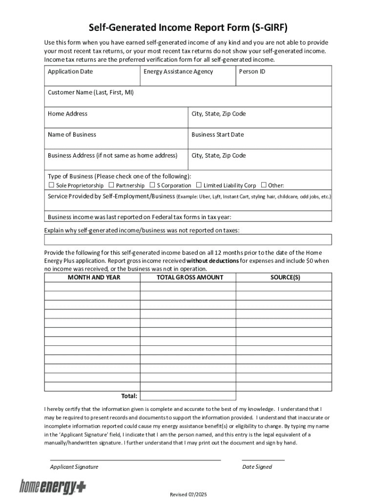Program Income Reporting Forms Self-Generated Income Report Form - Blank Fillable Template | Fill Out ...