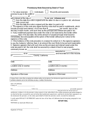 Promissory Note Secured by Deed of Trust