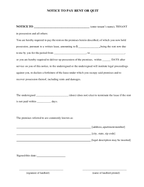 Notice to Pay Rent or Quit - Fill Out, Sign & Share Online | pdfFiller