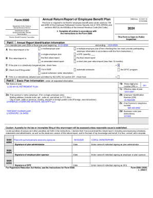 Form 5500 Annual Return Report of Employee Benefit Plan