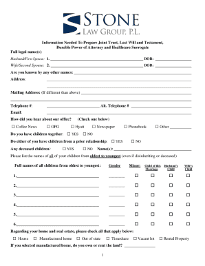 Joint Trust and Will Preparation Form